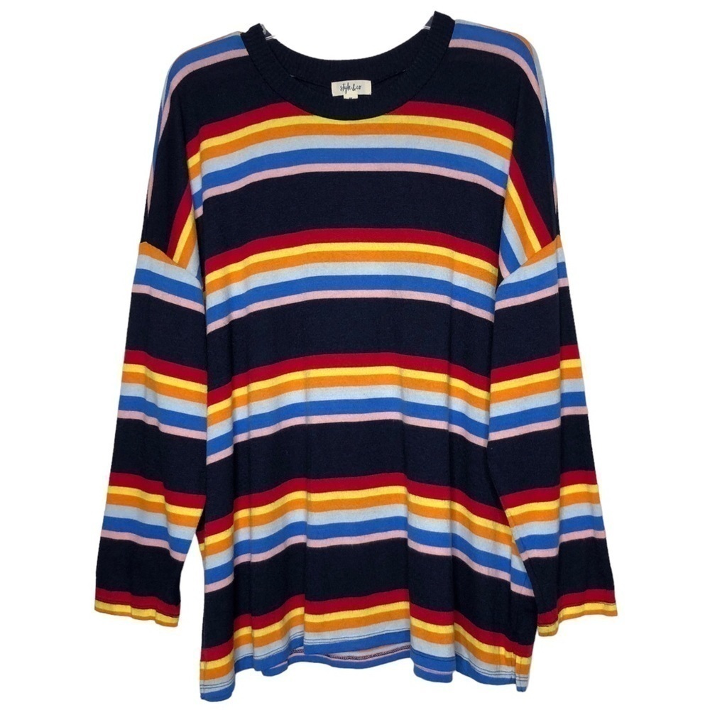 New - STYLE & CO - Blue, Red, Orange, Lavender Striped Crew Neck Sweater Size 3X